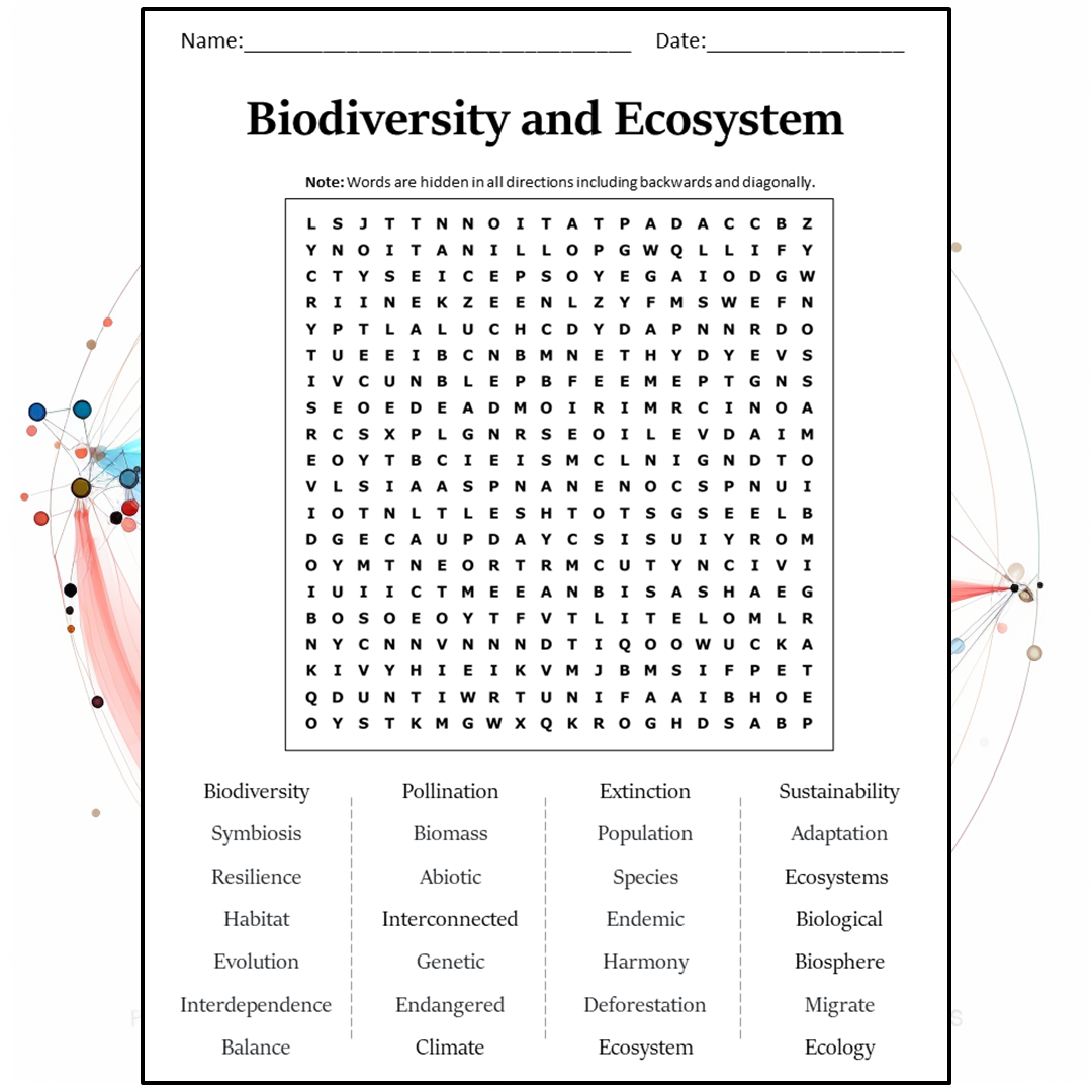 Biodiversity And Ecosystem Word Search Puzzle Worksheet Activity PDF