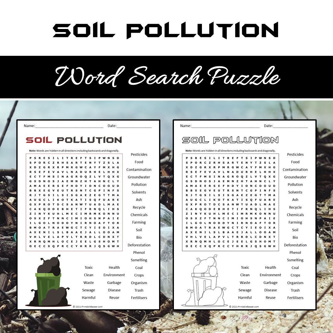 Soil Pollution Word Search Puzzle Worksheet PDF