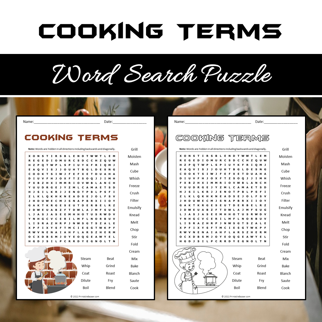 Cooking Terms Word Search Puzzle Worksheet PDF