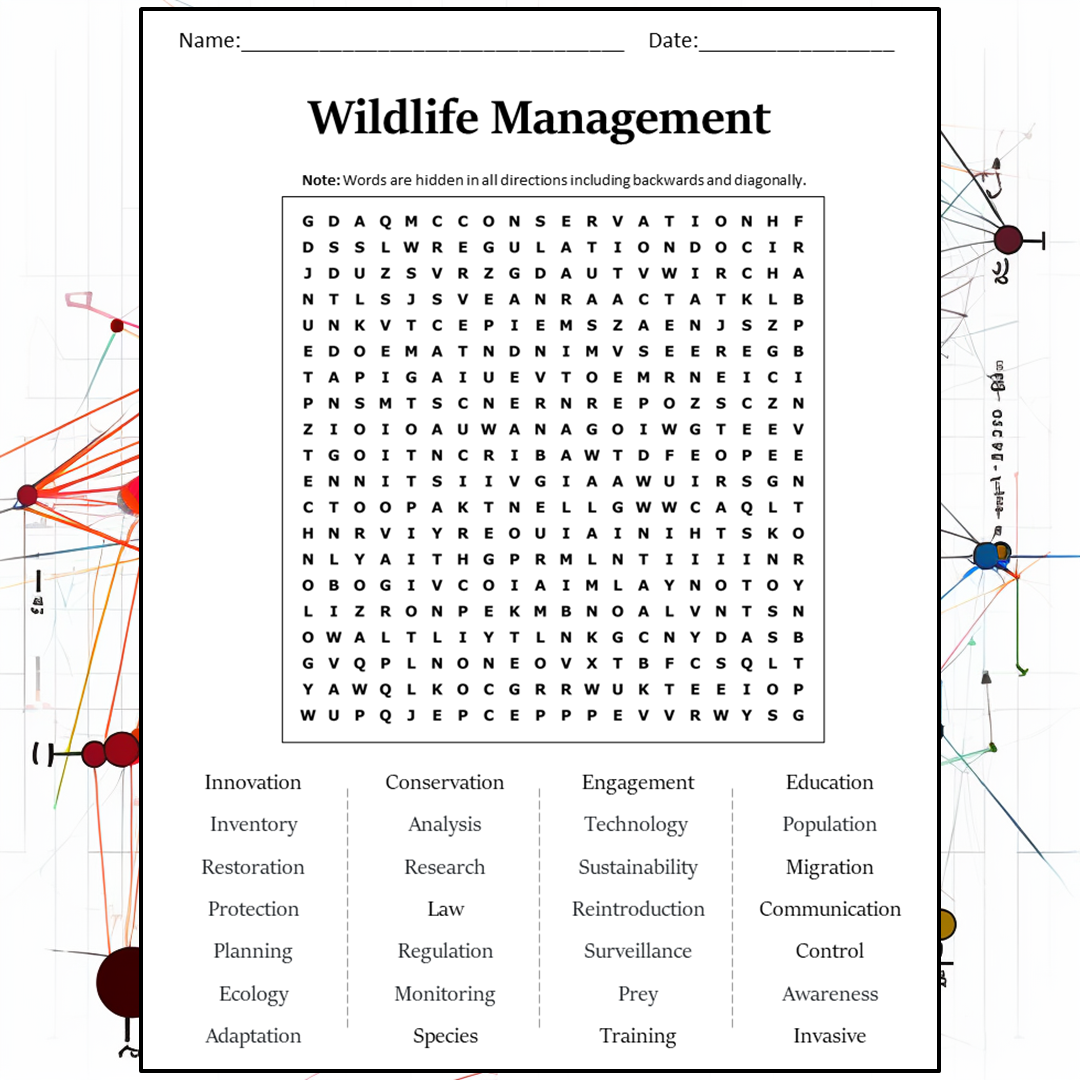 Wildlife Management Word Search Puzzle Worksheet Activity PDF