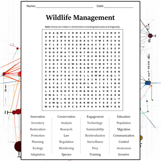 Wildlife Management Word Search Puzzle Worksheet Activity PDF