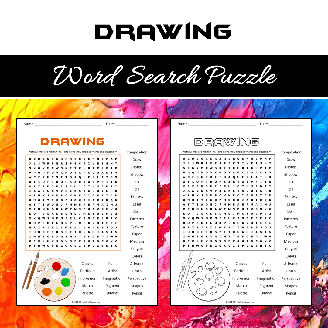Drawing Word Search Puzzle Worksheet PDF