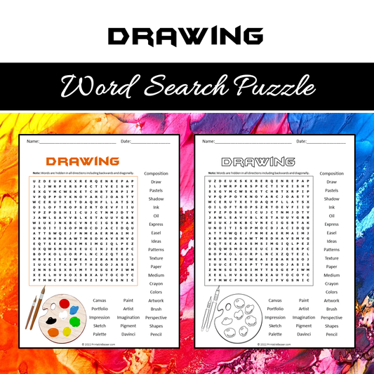 Drawing Word Search Puzzle Worksheet PDF