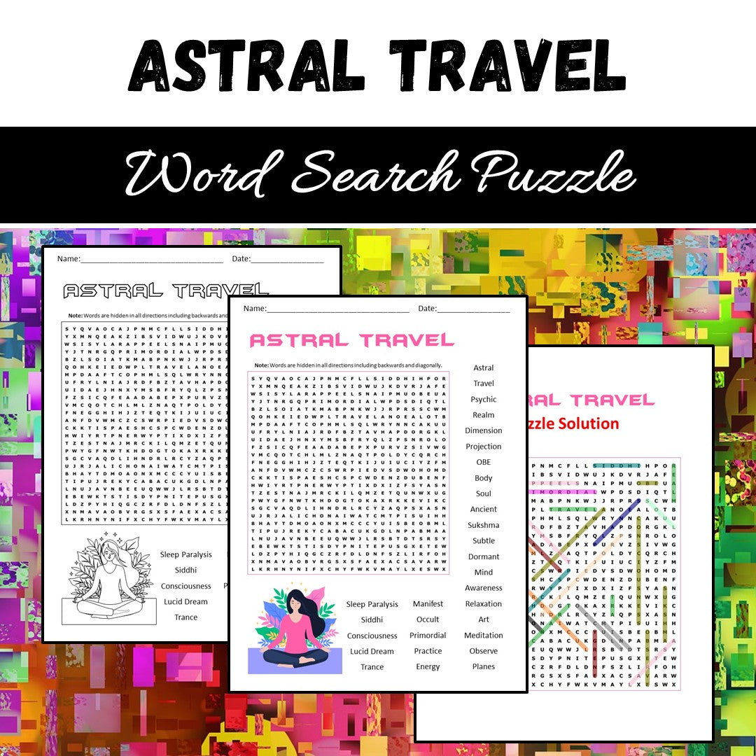 Astral Travel Word Search Puzzle Worksheet PDF