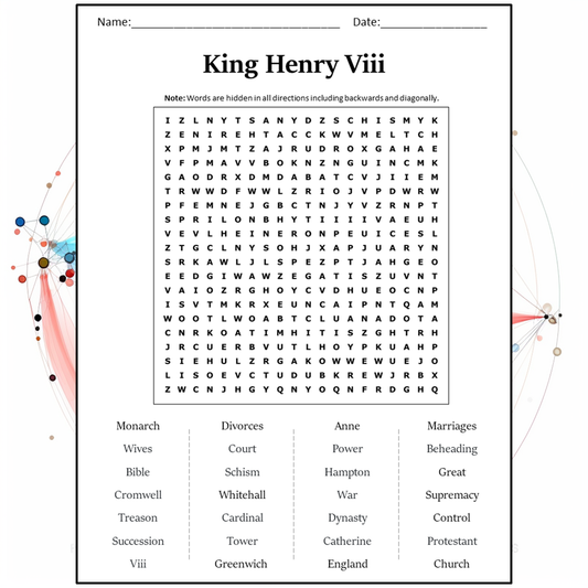 King Henry Viii Word Search Puzzle Worksheet Activity PDF