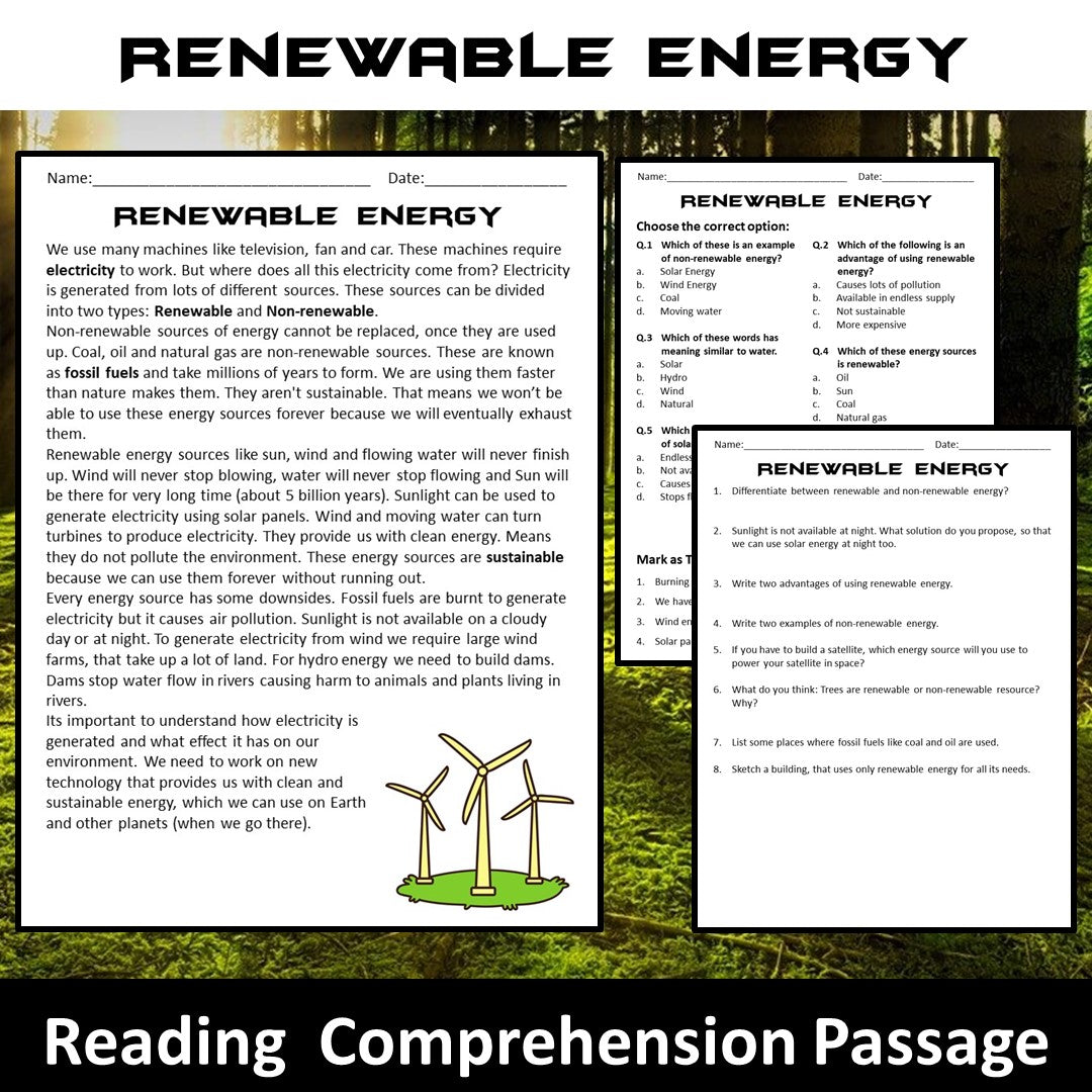 Renewable Energy Reading Comprehension Passage and Questions
