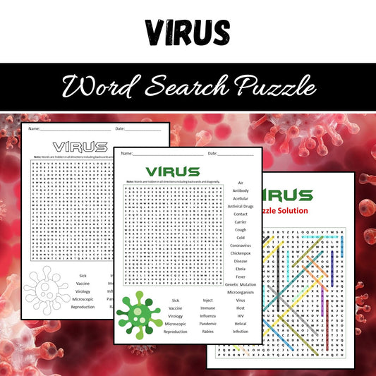 Virus Word Search Puzzle Worksheet PDF