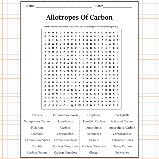 Allotropes Of Carbon Word Search Puzzle Worksheet Activity PDF