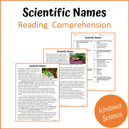 Scientific Names Reading Comprehension Passage and Questions | Printable PDF