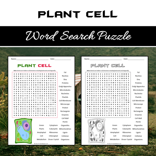 Plant Cell Word Search Puzzle Worksheet PDF