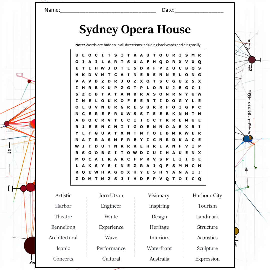 Sydney Opera House Word Search Puzzle Worksheet Activity PDF