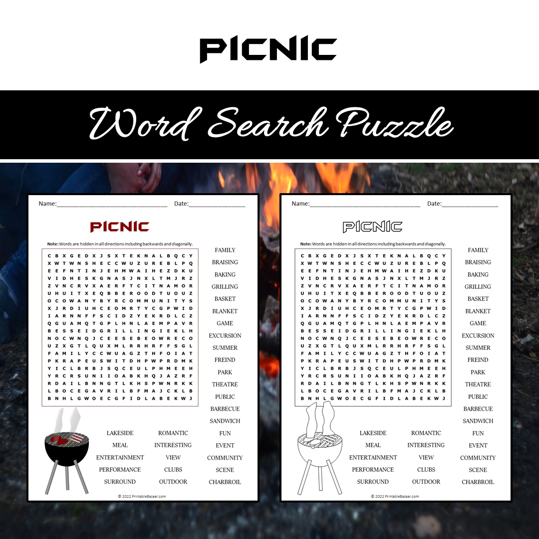 Picnic Word Search Puzzle Worksheet PDF