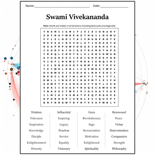 Swami Vivekananda Word Search Puzzle Worksheet Activity PDF