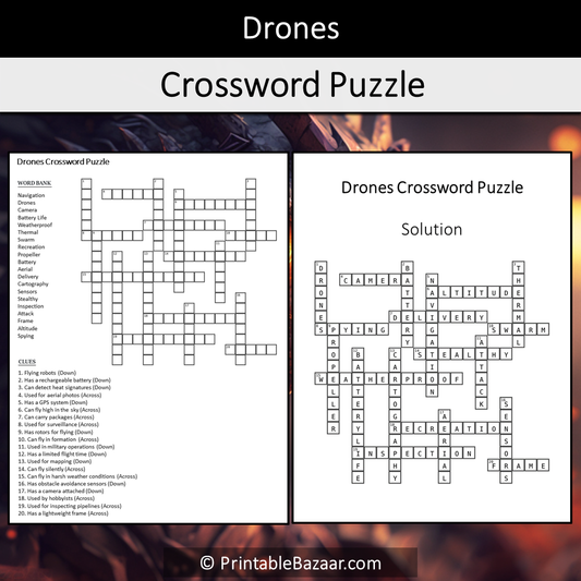 Drones Crossword Puzzle Worksheet Activity Printable PDF