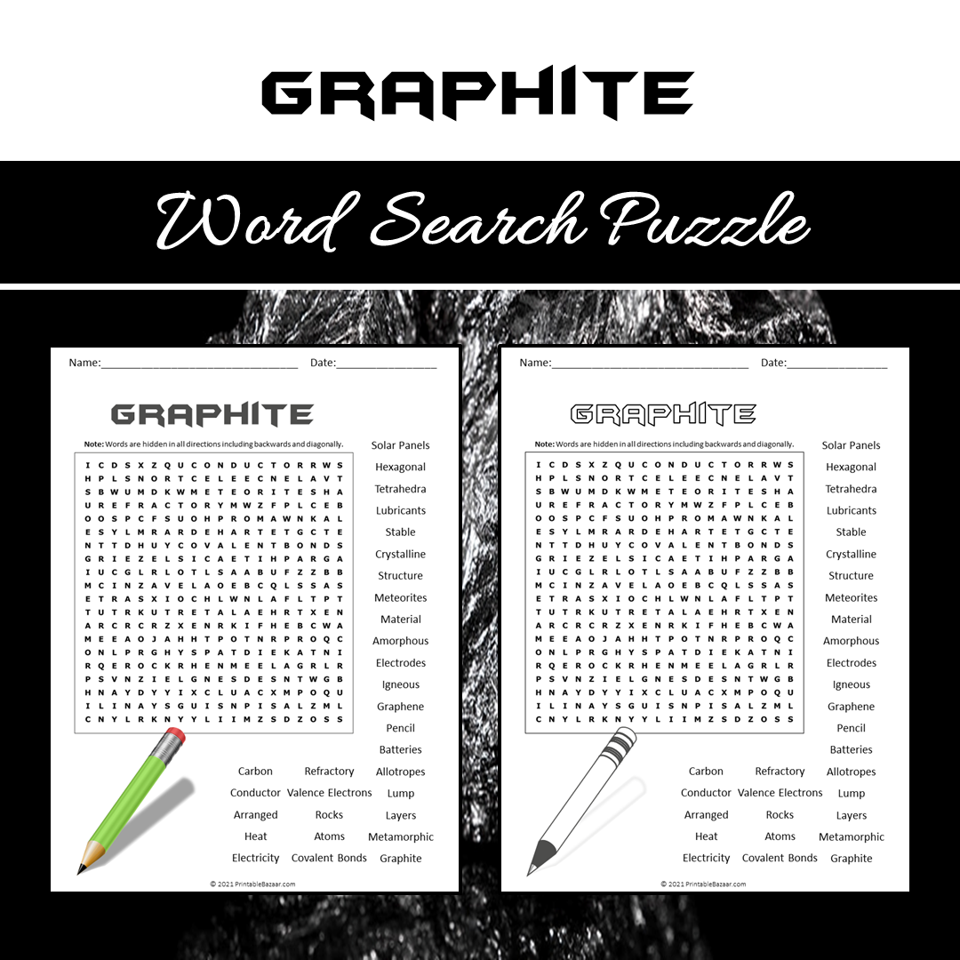 Graphite Word Search Puzzle Worksheet PDF