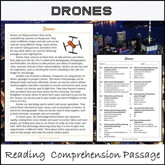 Drones Reading Comprehension Passage and Questions | Printable PDF