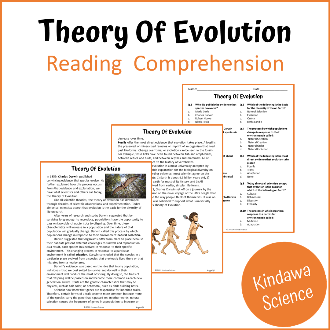 Theory Of Evolution Reading Comprehension Passage and Questions | Printable PDF