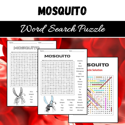 Mosquito Word Search Puzzle Worksheet PDF