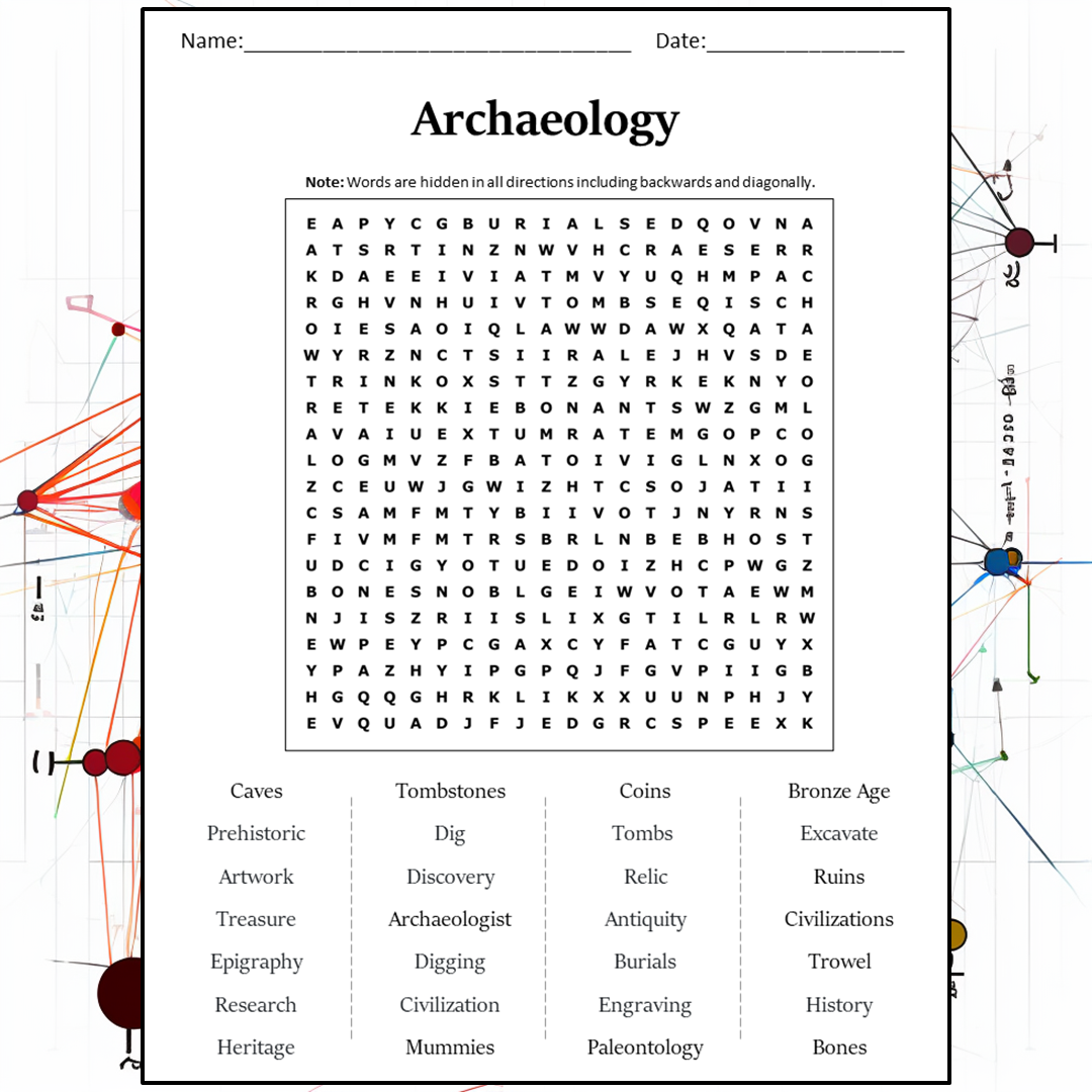 Archaeology Word Search Puzzle Worksheet Activity PDF