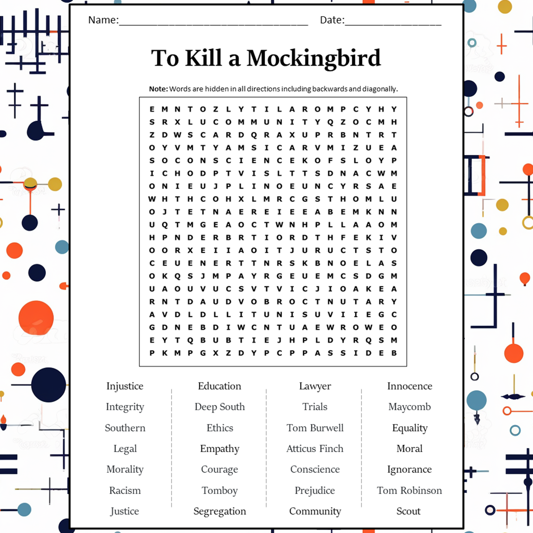 To Kill A Mockingbird Word Search Puzzle Worksheet Activity PDF