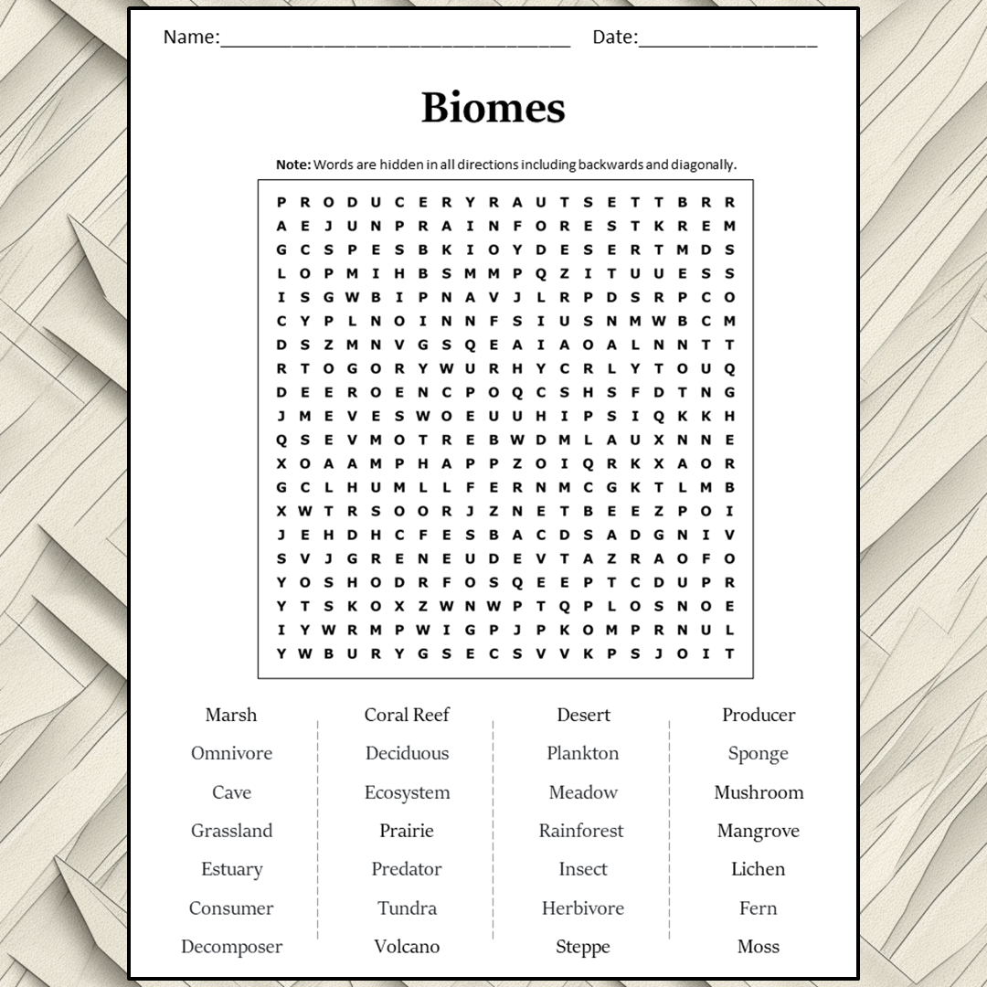 Biomes Word Search Puzzle Worksheet Activity PDF