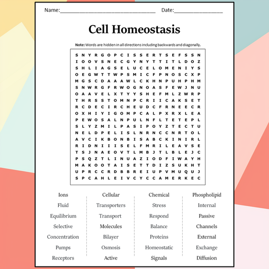 Cell Homeostasis Word Search Puzzle Worksheet Activity PDF