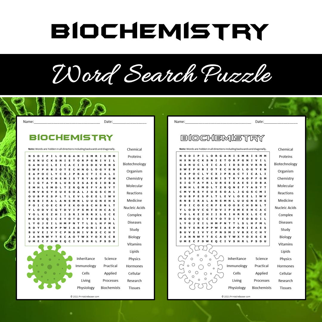 Biochemistry Word Search Puzzle Worksheet PDF