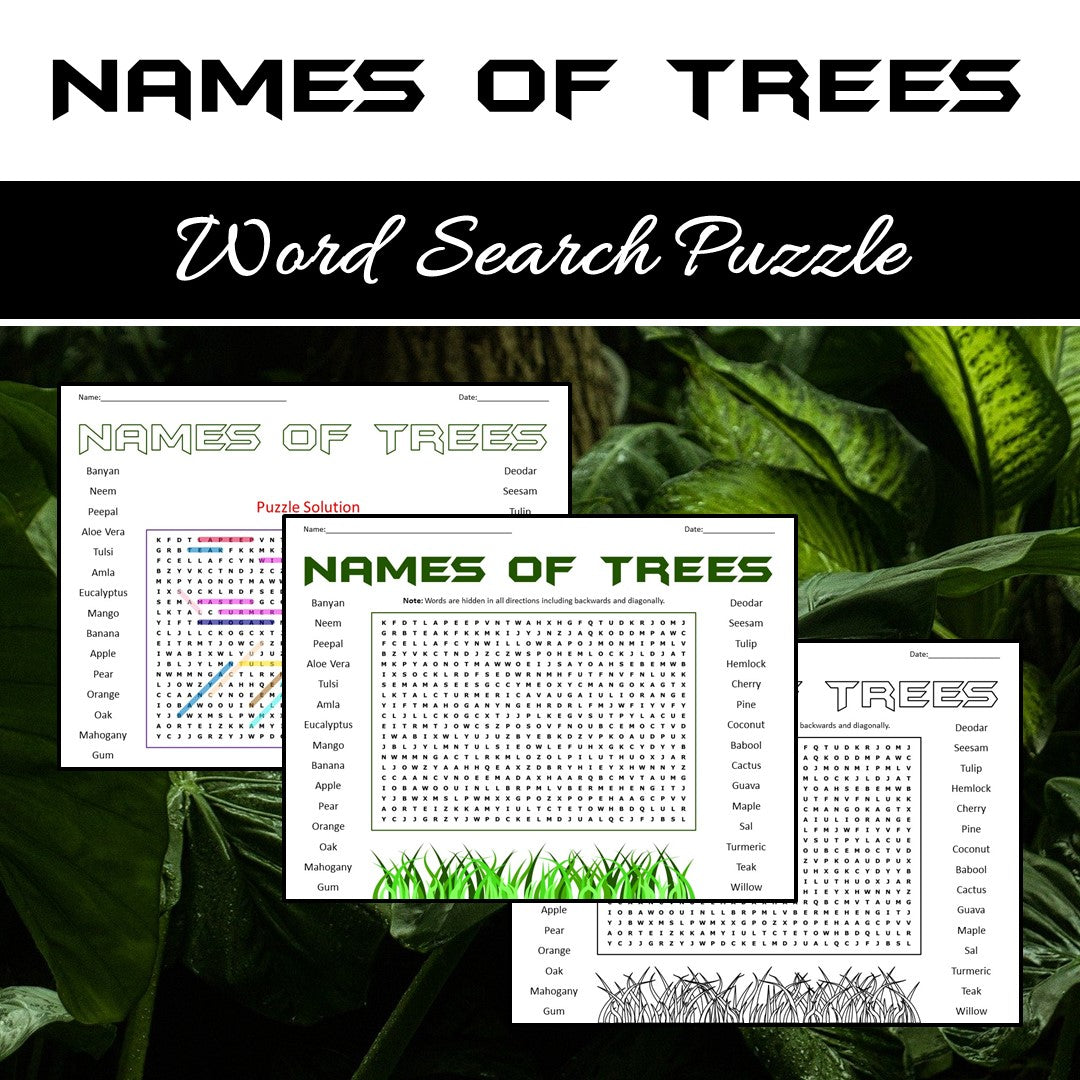 Names Of Trees Word Search Puzzle Worksheet PDF