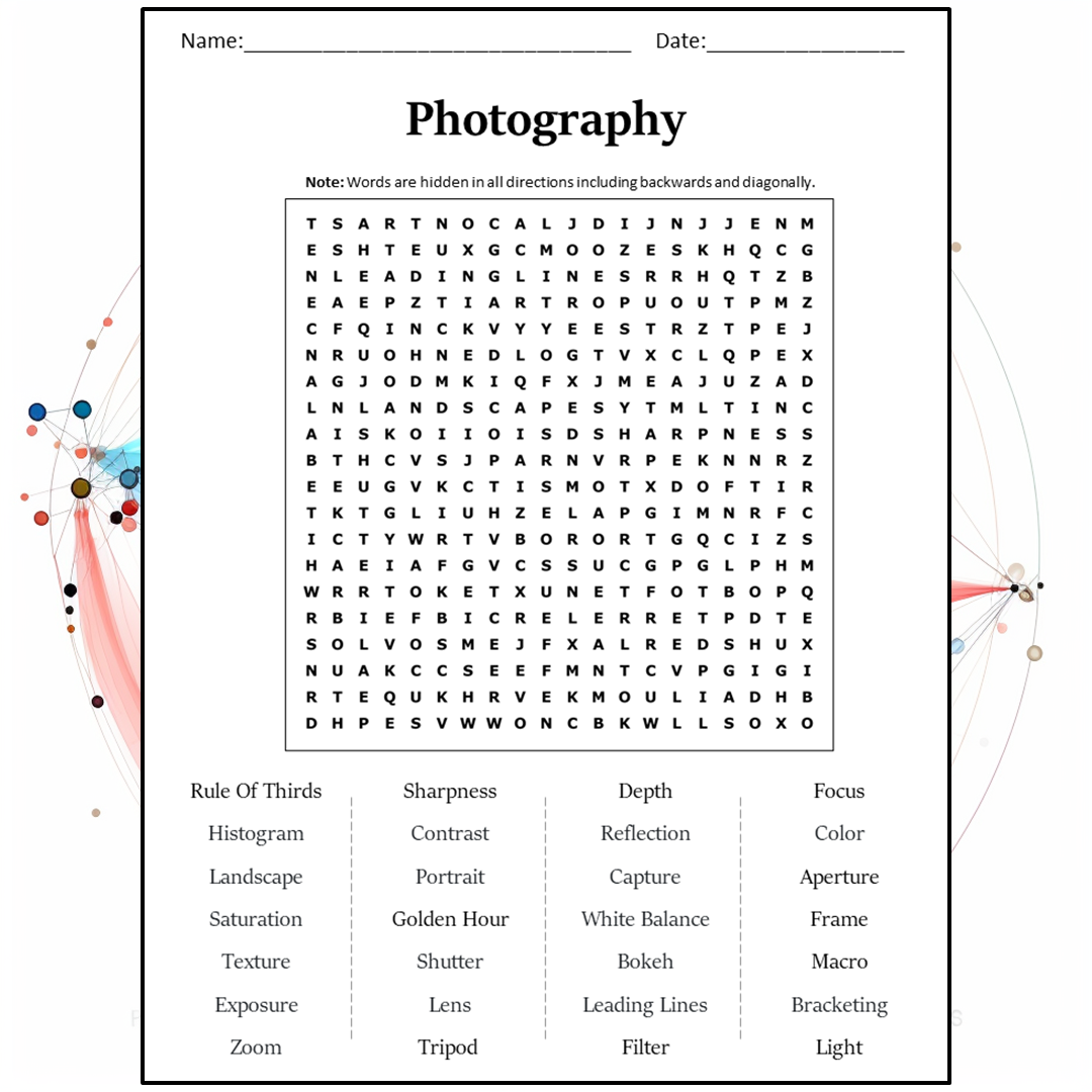 Photography Word Search Puzzle Worksheet Activity PDF