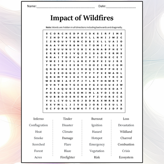 Impact Of Wildfires Word Search Puzzle Worksheet Activity PDF