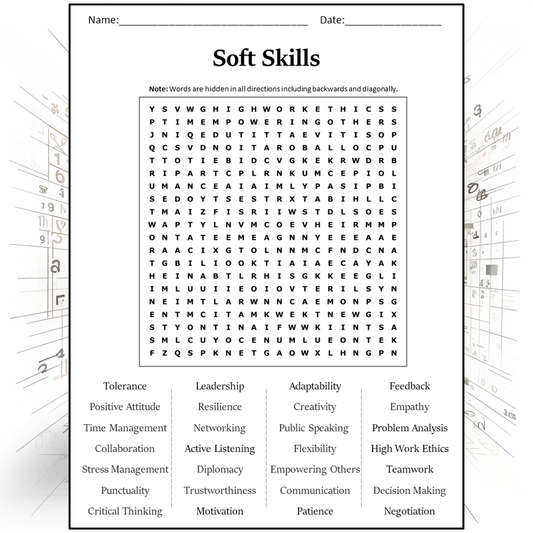 Soft Skills Word Search Puzzle Worksheet Activity PDF