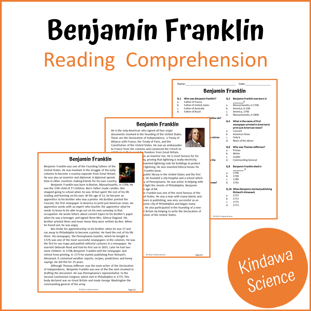 Benjamin Franklin Reading Comprehension Passage and Questions | Printable PDF