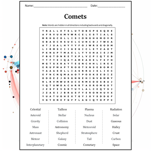 Comets Word Search Puzzle Worksheet Activity PDF