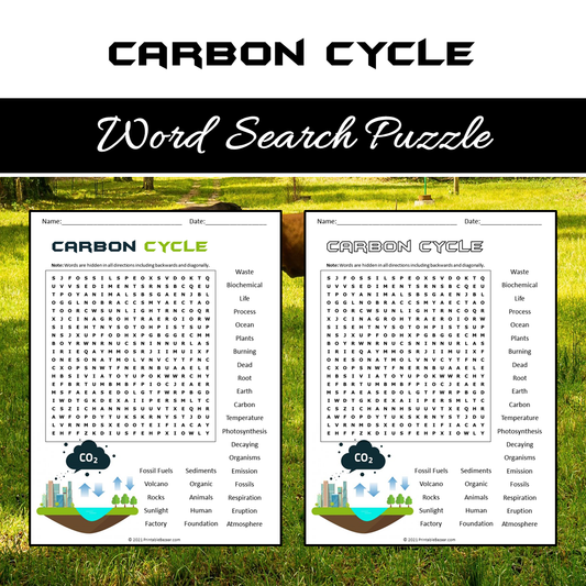 Carbon Cycle Word Search Puzzle Worksheet PDF
