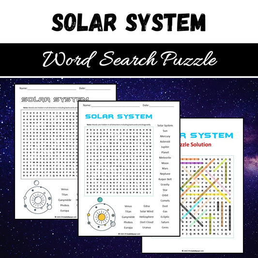 Solar System Word Search Puzzle Worksheet PDF