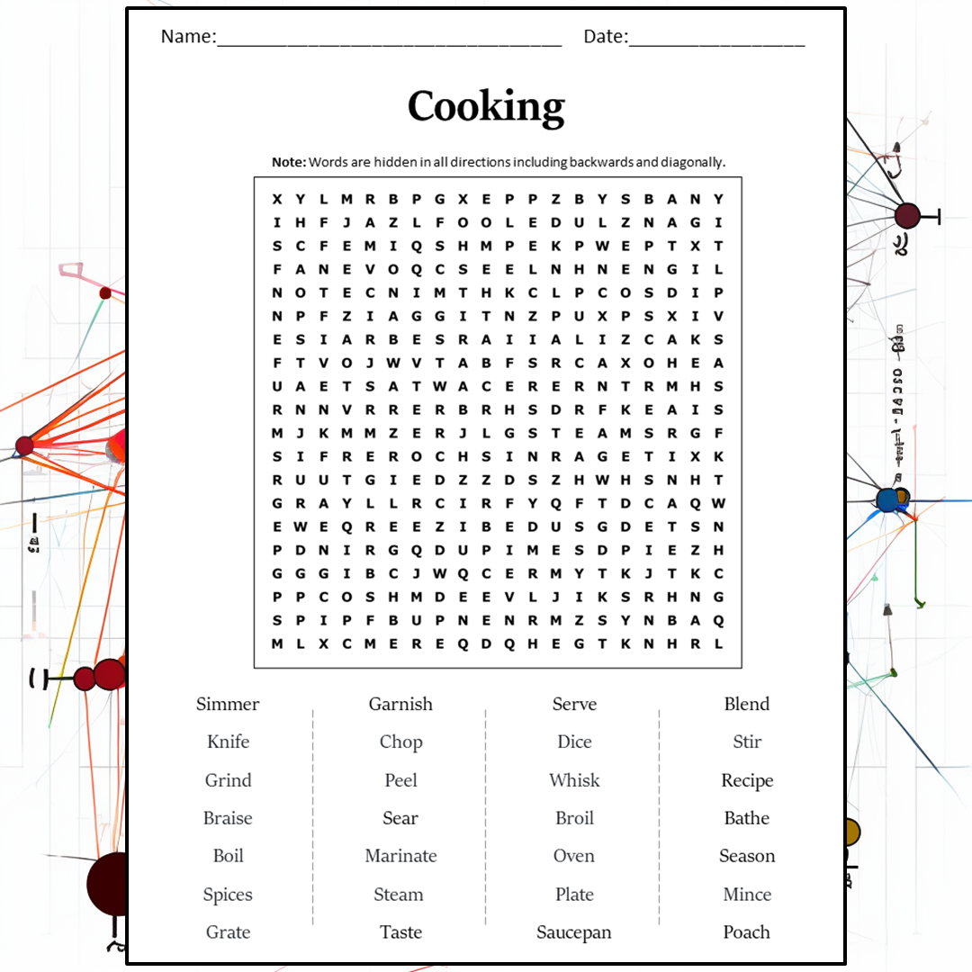 Cooking Word Search Puzzle Worksheet Activity PDF