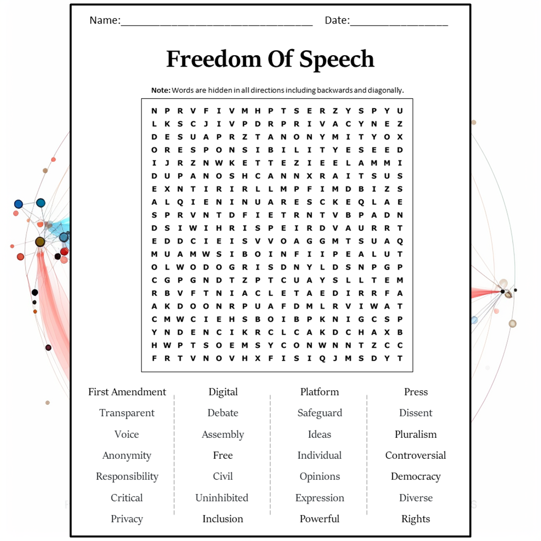 Freedom Of Speech Word Search Puzzle Worksheet Activity PDF