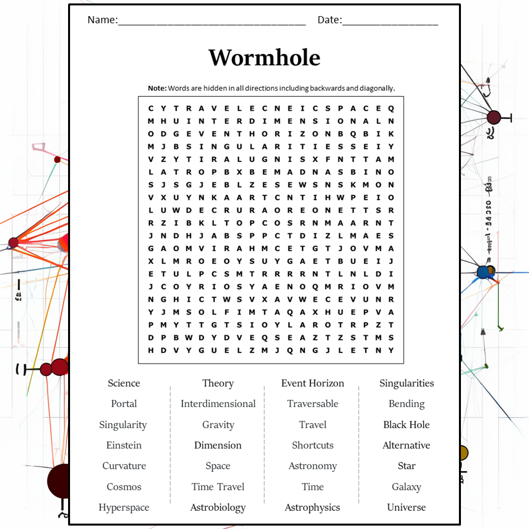 Wormhole Word Search Puzzle Worksheet Activity PDF