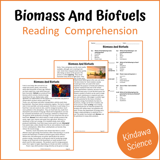 Biomass And Biofuels Reading Comprehension Passage and Questions | Printable PDF