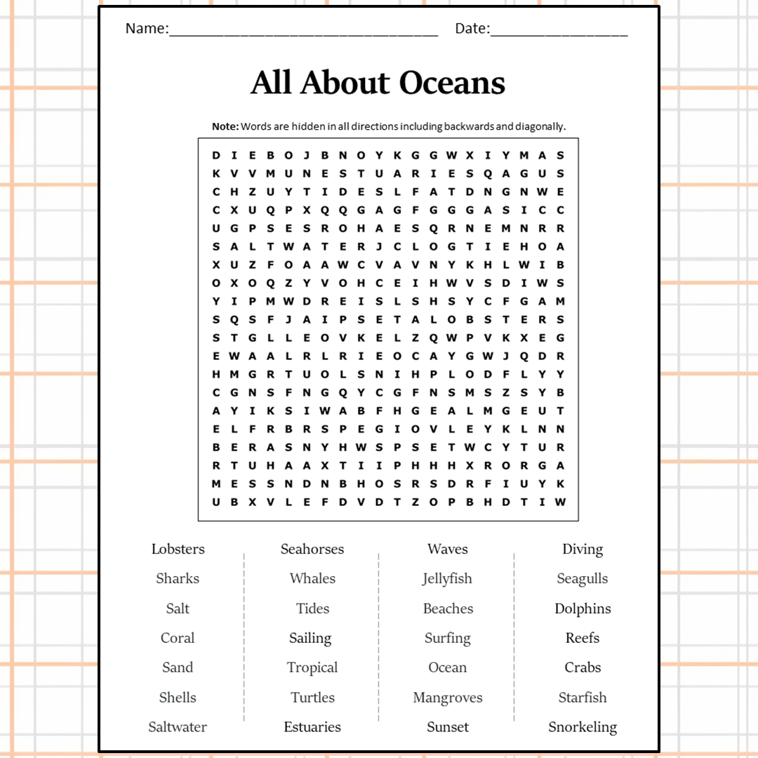 All About Oceans Word Search Puzzle Worksheet Activity PDF ...