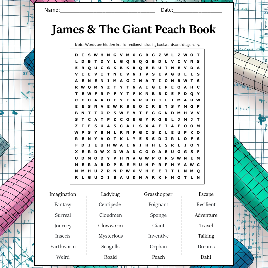 James & The Giant Peach Book Word Search Puzzle Worksheet Activity PDF