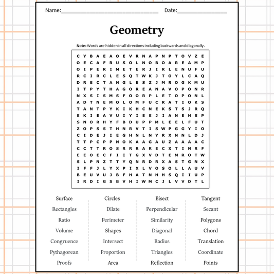 Geometry Word Search Puzzle Worksheet Activity PDF