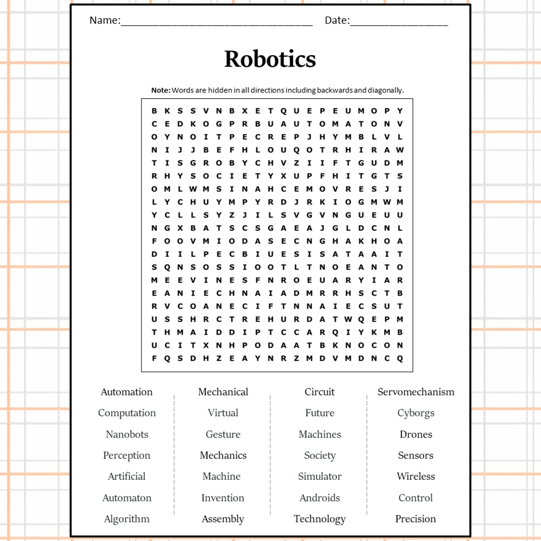 Robotics Word Search Puzzle Worksheet Activity PDF