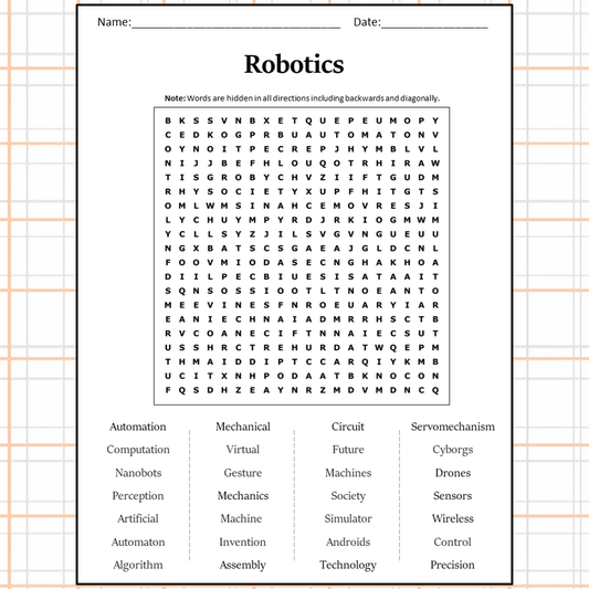 Robotics Word Search Puzzle Worksheet Activity PDF