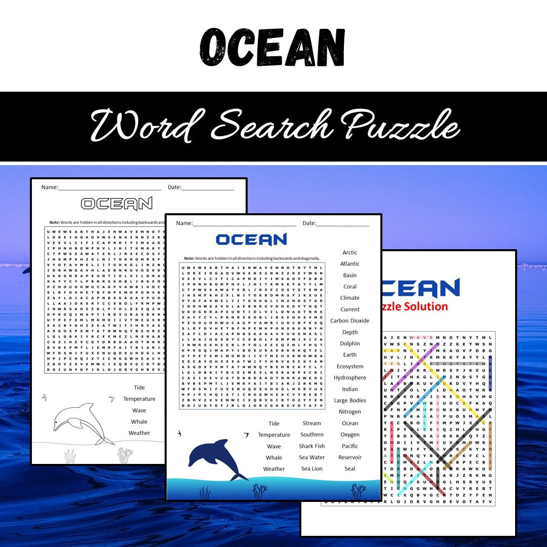 Ocean Word Search Puzzle Worksheet PDF