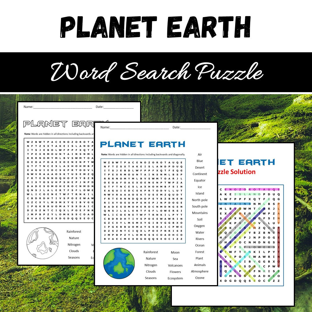 Earth Word Search Puzzle Worksheet PDF
