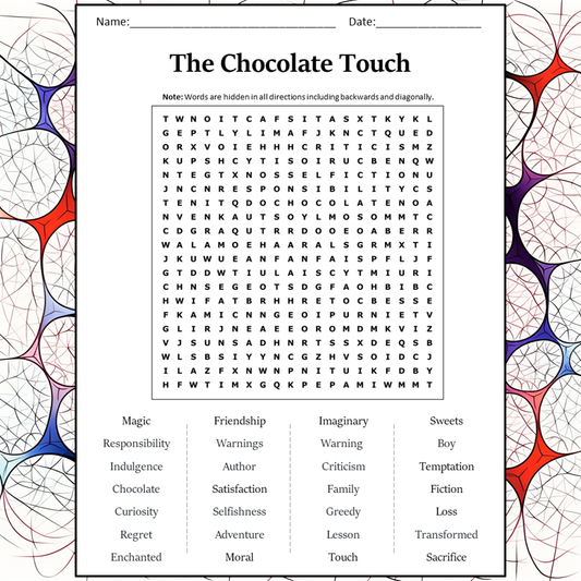 The Chocolate Touch Word Search Puzzle Worksheet Activity PDF