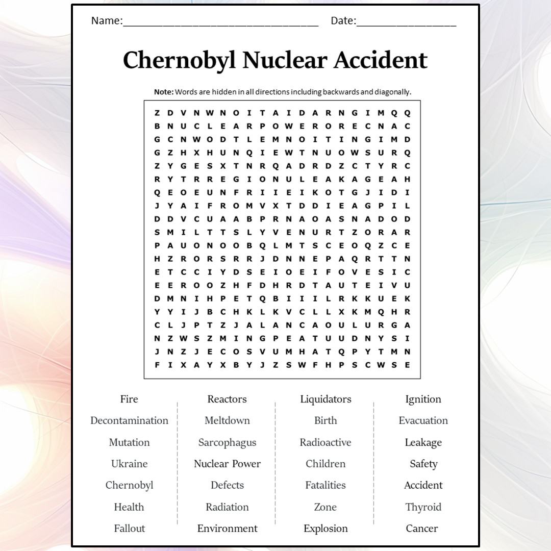 Chernobyl Nuclear Accident Word Search Puzzle Worksheet Activity PDF