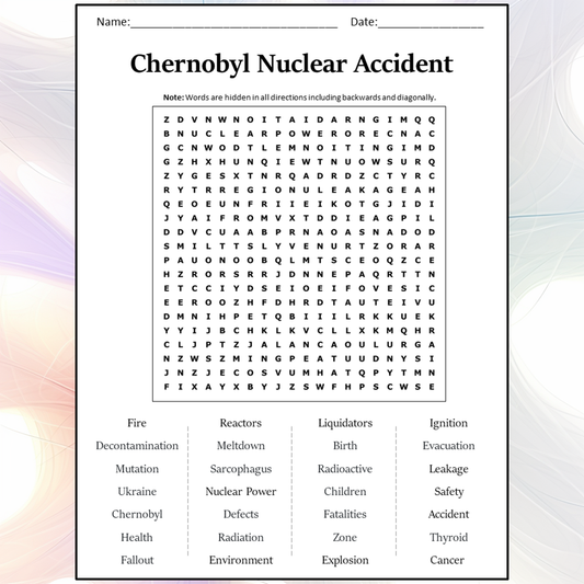 Chernobyl Nuclear Accident Word Search Puzzle Worksheet Activity PDF