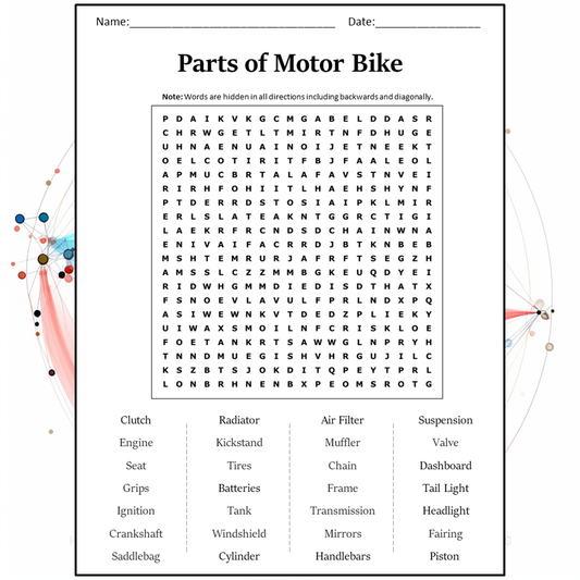 Parts Of Motor Bike Word Search Puzzle Worksheet Activity PDF